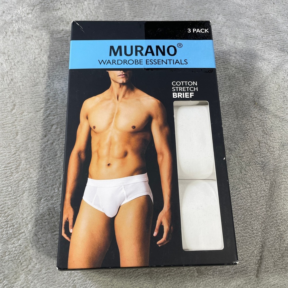 Murano‎ Wardrobe Essentials Brief 3 Pack Mens Medium 32-34 White Cotton Stretch